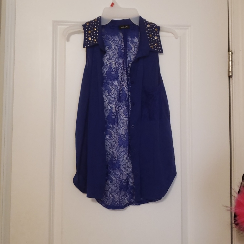 Blue button up tank top
